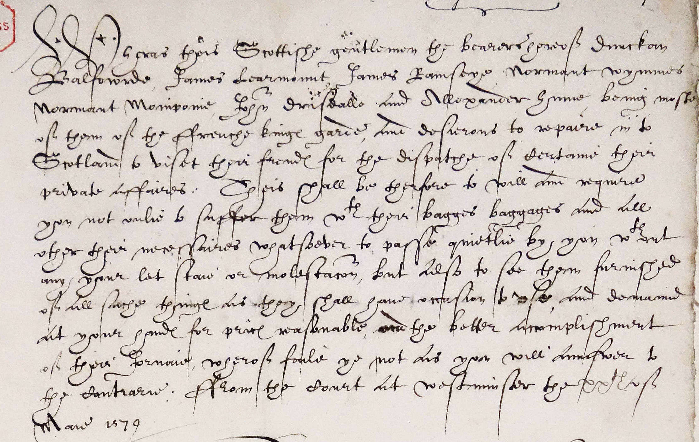 Image of 1579. Sauf-conduit du Conseil pour des gardes-écossaises du roi de France
