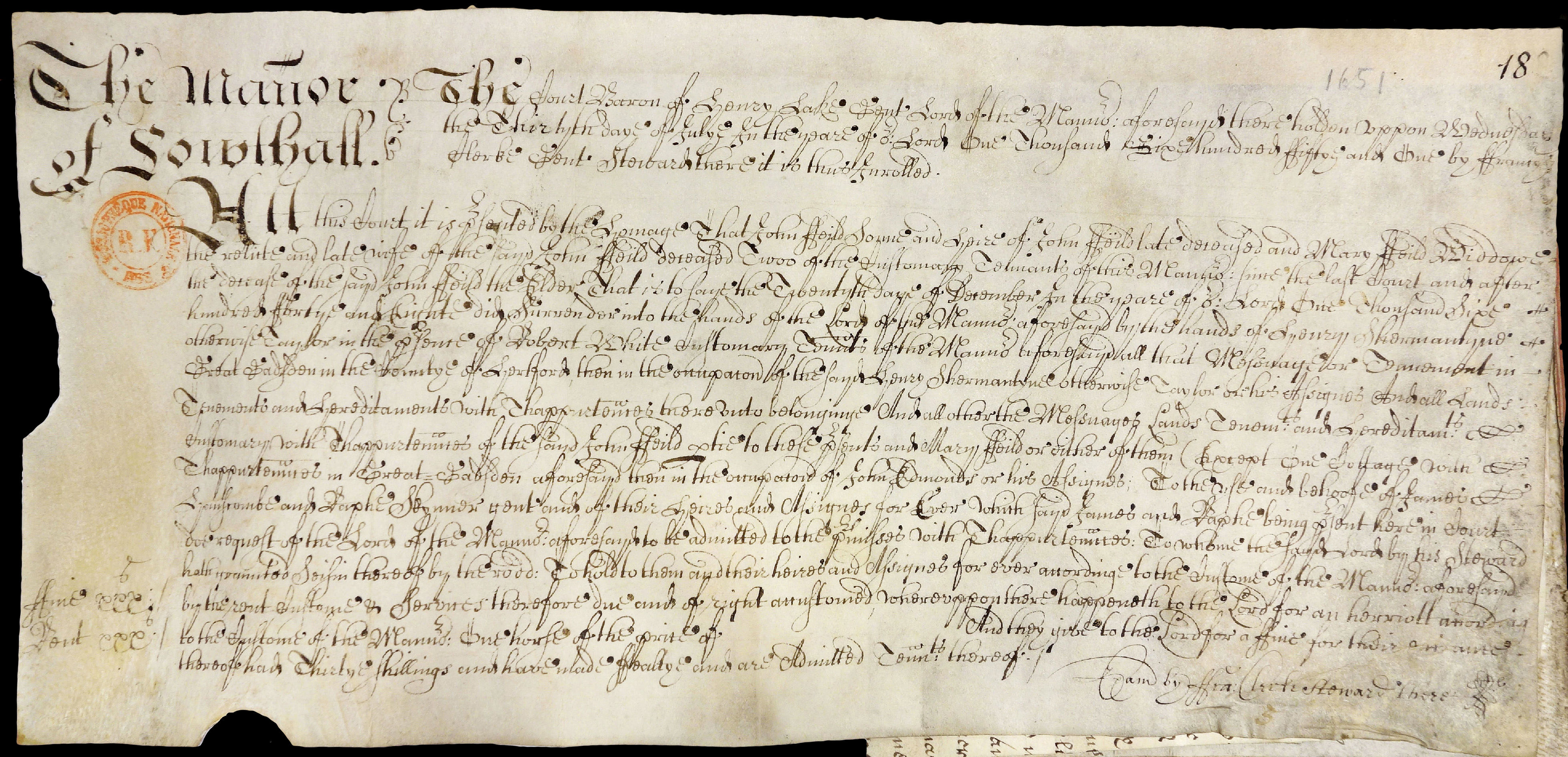 Image of 1651. Le fils et la veuve de John Field ont remis sa tenure aux mains de leur seigneur